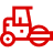 Czerwony symbol wozu drogowego, przedstawiający ciężki sprzęt, który wykonuje prace budowlane i układa asfalt. Idealny dla producentów myjni bezdotykowych, którzy szukają efektywnych rozwiązań w zakresie utrzymania dróg.