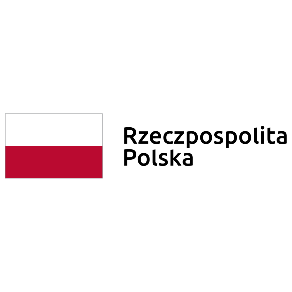 Flaga Polski z napisem "Rzeczpospolita Polska", symbolizująca kraj i jego tożsamość narodową. Flaga składa się z dwóch poziomych pasów: białego na górze i czerwonego na dole, podsuwająca wartości i historię Polski. Idealna ilustracja dla producentów myjni bezdotykowych w Polsce.